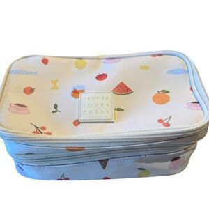 Tender Love & Carry Fruit Print Cosmetic Accessory Bag in Cream 9” x 5” x 4 tall